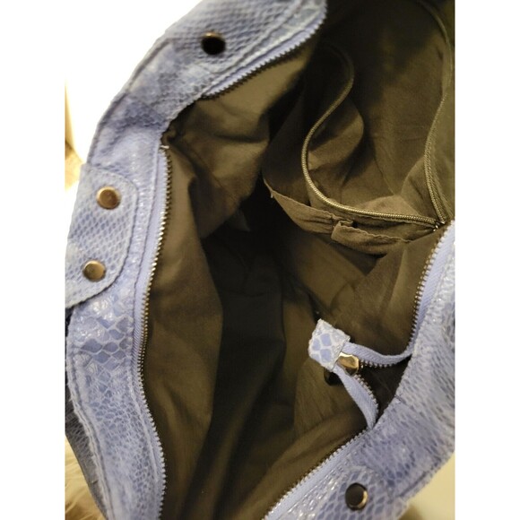 Kenneth Cole Reaction Snakeskin Bag Blue Medium Double Handle Silver Hardware - Picture 4 of 6